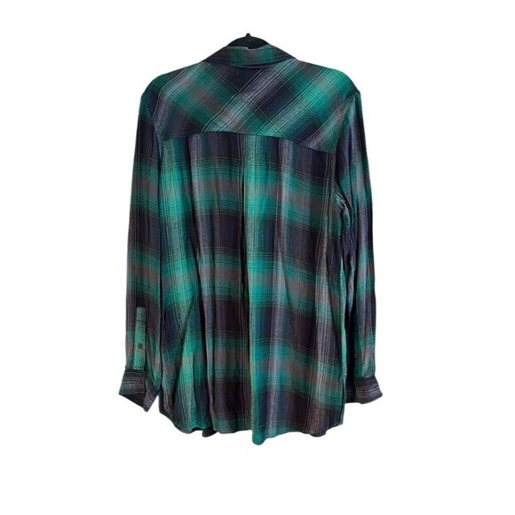 BDG Shirt Women L Green Collar Blue Plaid Buttons Fall Check Grunge Western Soft - Picture 8 of 9
